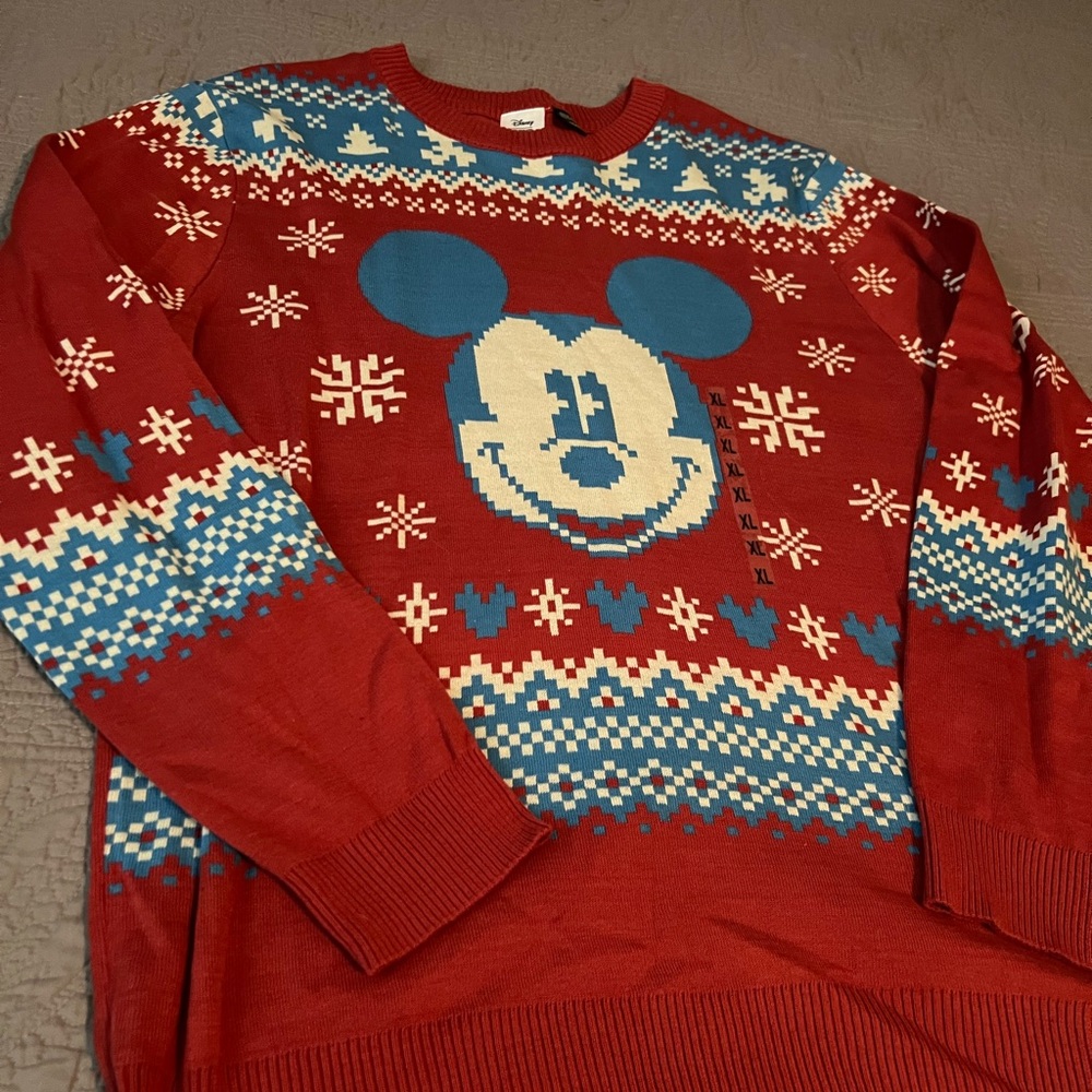 Disney Festive Burnt Orange and Blue Mickey Mouse Sweater New XL Men’s